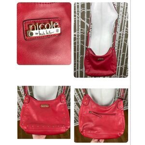 Nicole by Nicole Miller Red and Gold Studded Faux Leather Crossbody Bag